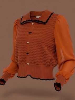 Rest Orange Unique Knit Blouse with Black Trim